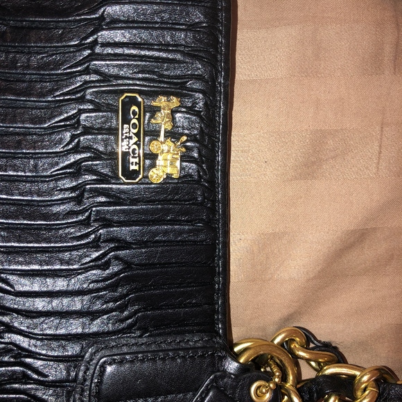 COACH Madison Gathered Leather Blk/Gold Tote 20522 - Picture 2 of 6